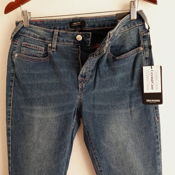 True Religion Jennie Curvy Jeans Women's Size 28x29 Blue Denim Rhinestone Pocket - Picture 7 of 14